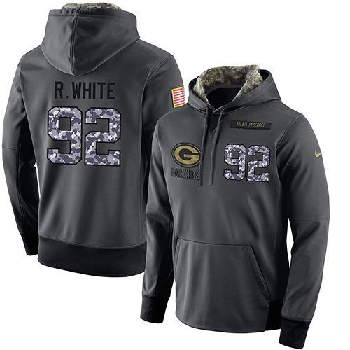 NFL Men's Nike Green Bay Packers #92 Reggie White Stitched Black Anthracite Salute to Service Player Performance Hoodie